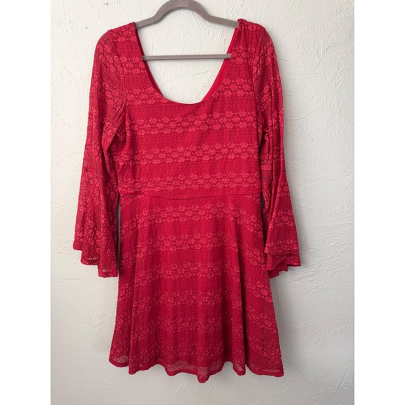 Love Reign Dresses & Skirts - Love Reign Red Lace Bell Sleeve Fit and Flare Mini Dress‎ XL